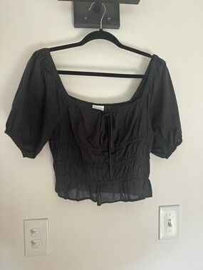 Abound Black Puff Sleeve Smocked Peplum Top